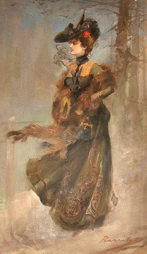William H. Barribal - Elegant Lady Standing Full Length