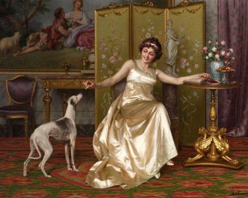 Vittorio Reggianini - Woman Reading With an Italian Greyhound at Her Side