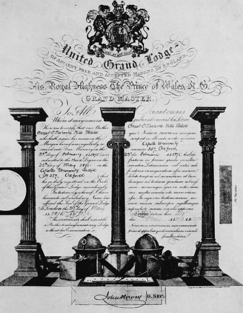 PIERRE  Certificat Maçonnique de Wilde